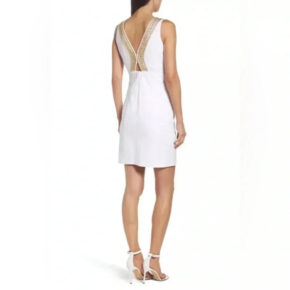 LILLY PULITZER White Gold Embellished Eliot Textured V-Neck Shift Dress Sz 4 - Picture 11 of 13